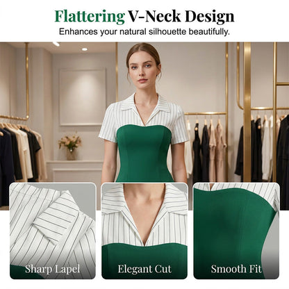 ⏳Time-Limited Special⏰Striped Lapel Set – Tee & Palazzo Pants, V-Neck, Flowing, Elegant 🍂