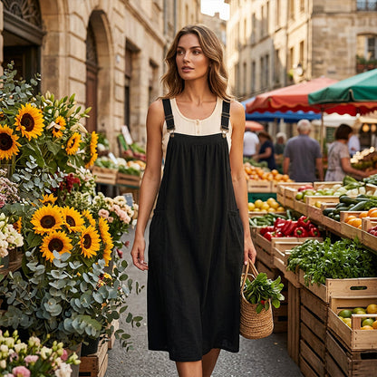 ⏳Time-Limited Special⏰Loose Midi Overall Dress – Relaxed Fit, Breathable & Side Pockets – Everyday Casual ✨