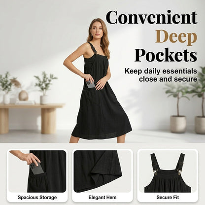 ⏳Time-Limited Special⏰Loose Midi Overall Dress – Relaxed Fit, Breathable & Side Pockets – Everyday Casual ✨