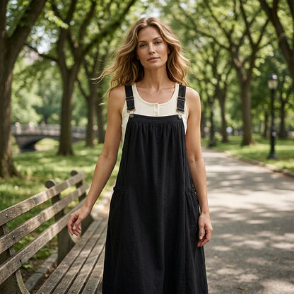 ⏳Time-Limited Special⏰Loose Midi Overall Dress – Relaxed Fit, Breathable & Side Pockets – Everyday Casual ✨