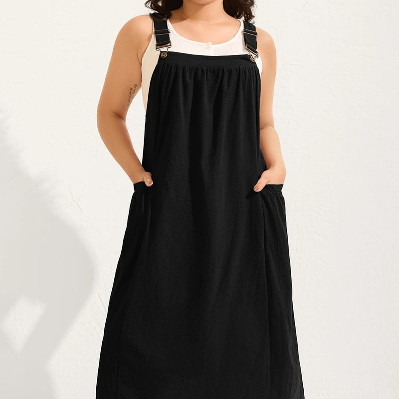 ⏳Time-Limited Special⏰Loose Midi Overall Dress – Relaxed Fit, Breathable & Side Pockets – Everyday Casual ✨