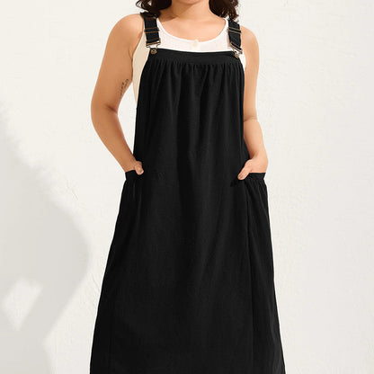 ⏳Time-Limited Special⏰Loose Midi Overall Dress – Relaxed Fit, Breathable & Side Pockets – Everyday Casual ✨