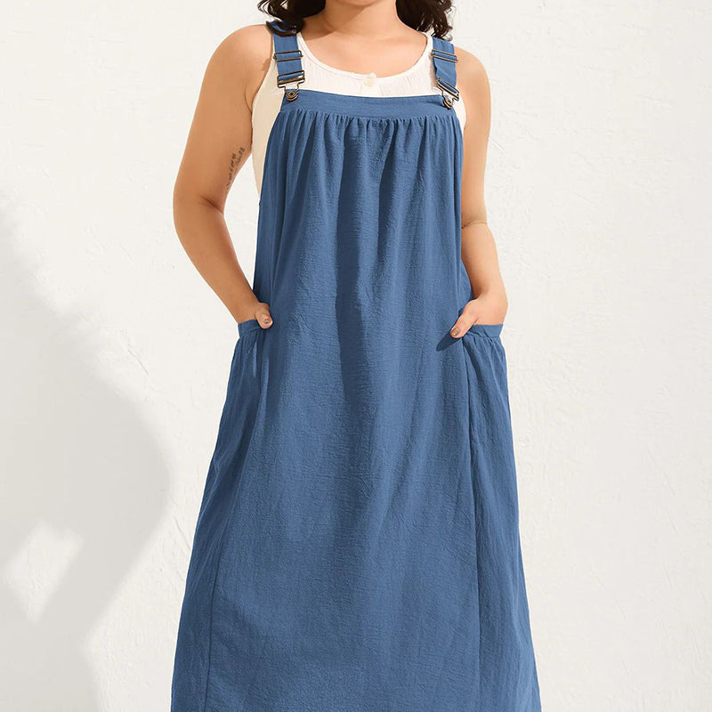 ⏳Time-Limited Special⏰Loose Midi Overall Dress – Relaxed Fit, Breathable & Side Pockets – Everyday Casual ✨