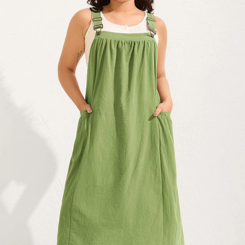 ⏳Time-Limited Special⏰Loose Midi Overall Dress – Relaxed Fit, Breathable & Side Pockets – Everyday Casual ✨