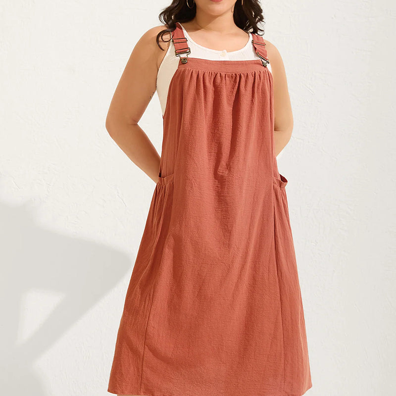 ⏳Time-Limited Special⏰Loose Midi Overall Dress – Relaxed Fit, Breathable & Side Pockets – Everyday Casual ✨