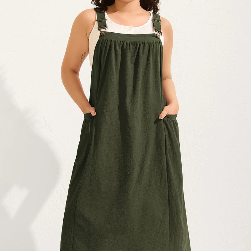 ⏳Time-Limited Special⏰Loose Midi Overall Dress – Relaxed Fit, Breathable & Side Pockets – Everyday Casual ✨