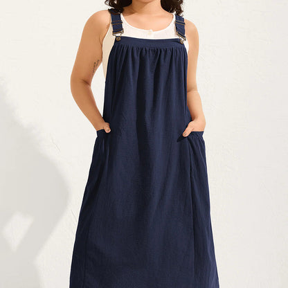 ⏳Time-Limited Special⏰Loose Midi Overall Dress – Relaxed Fit, Breathable & Side Pockets – Everyday Casual ✨