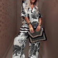 ⏳Time-Limited Special⏰Women's Casual Printed V-Neck Set – Soft & Breathable – V-Neck Top & Long Pants 🍃