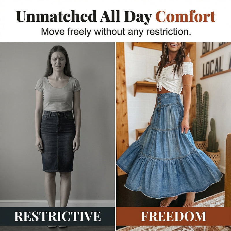 ⏳Time-Limited Special⏰Women's High Waisted Tiered A-Line Denim Maxi Skirt