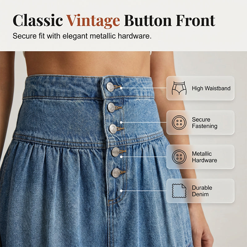 ⏳Time-Limited Special⏰Women's High Waisted Tiered A-Line Denim Maxi Skirt