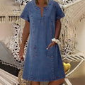 ⏳Time-Limited Special⏰Women's Short Sleeve V-Neck Denim Dress