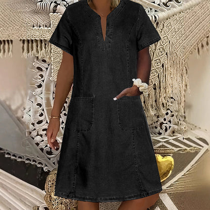 ⏳Time-Limited Special⏰Women's Short Sleeve V-Neck Denim Dress