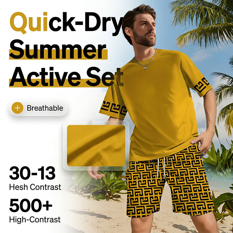 ⏳Time-Limited Special⏰Men's Tracksuit Set – Yellow, Graphic, Quick-Dry, Summer