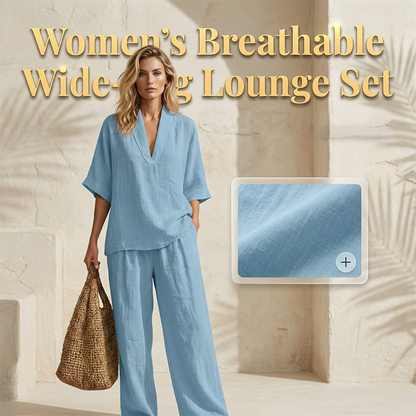 ⏳Time-Limited Special⏰ Women's Casual V-Neck Top & Wide-Leg Trousers Set – Soft & Breathable for Summer, Work or Resort 🌸