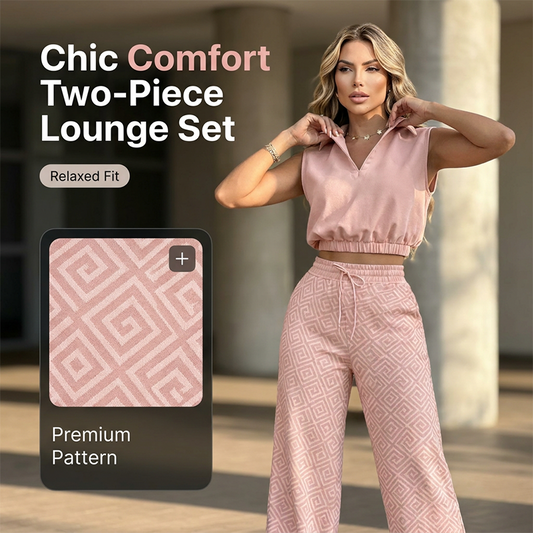 ⏳Time-Limited Special⏰Women's Two-Piece Lounge Set – Collared Crop Top & Wide-Leg Pants – Drawstring & Breathable – Chic Casual Outfit 👖