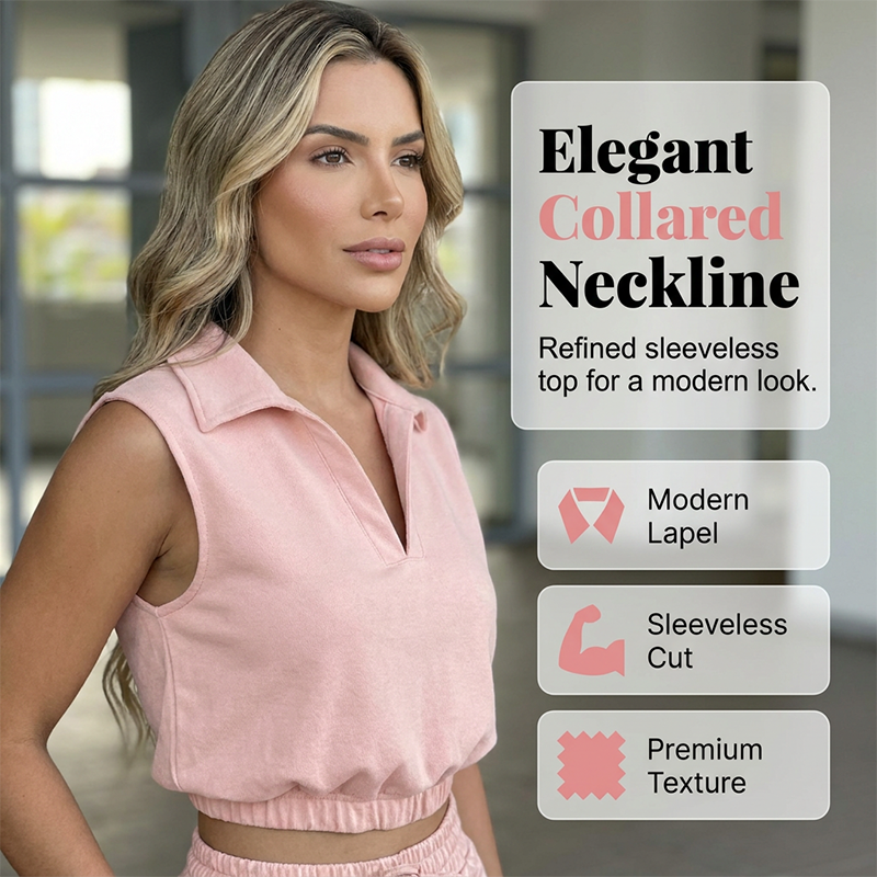 ⏳Time-Limited Special⏰Women's Two-Piece Lounge Set – Collared Crop Top & Wide-Leg Pants – Drawstring & Breathable – Chic Casual Outfit 👖