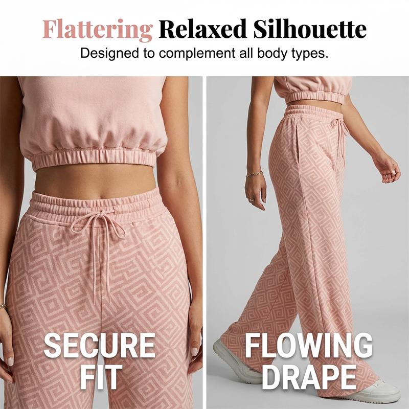 ⏳Time-Limited Special⏰Women's Two-Piece Lounge Set – Collared Crop Top & Wide-Leg Pants – Drawstring & Breathable – Chic Casual Outfit 👖