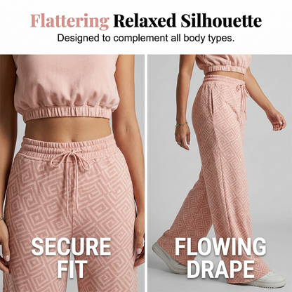 ⏳Time-Limited Special⏰Women's Two-Piece Lounge Set – Collared Crop Top & Wide-Leg Pants – Drawstring & Breathable – Chic Casual Outfit 👖