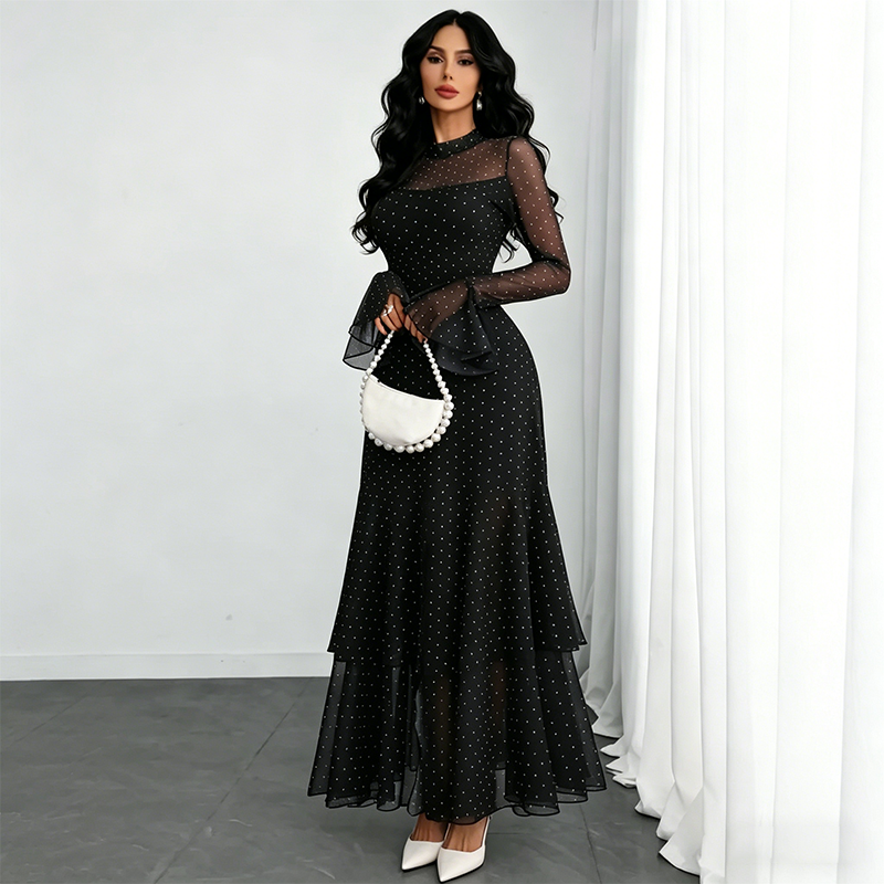 ⏳Time-Limited Special⏰Women's Bell Sleeve Maxi Dress – Sheer, High-Slit, Elegant ✨
