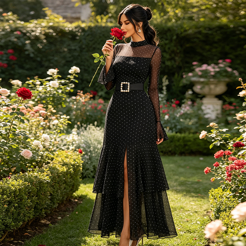 ⏳Time-Limited Special⏰Women's Bell Sleeve Maxi Dress – Sheer, High-Slit, Elegant ✨