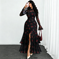 ⏳Time-Limited Special⏰Women's Bell Sleeve Maxi Dress – Sheer, High-Slit, Elegant ✨