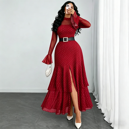 ⏳Time-Limited Special⏰Women's Bell Sleeve Maxi Dress – Sheer, High-Slit, Elegant ✨