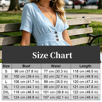 ⏳Time-Limited Special⏰Women's Summer V-Neck Button-Down Dress – Empire Waist, Side Pockets, Breathable 🌸