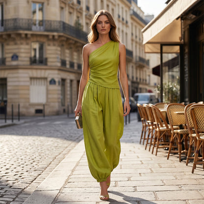 ⏳Time-Limited Special⏰Women's One-Shoulder Top and Wide-Leg Pants Set