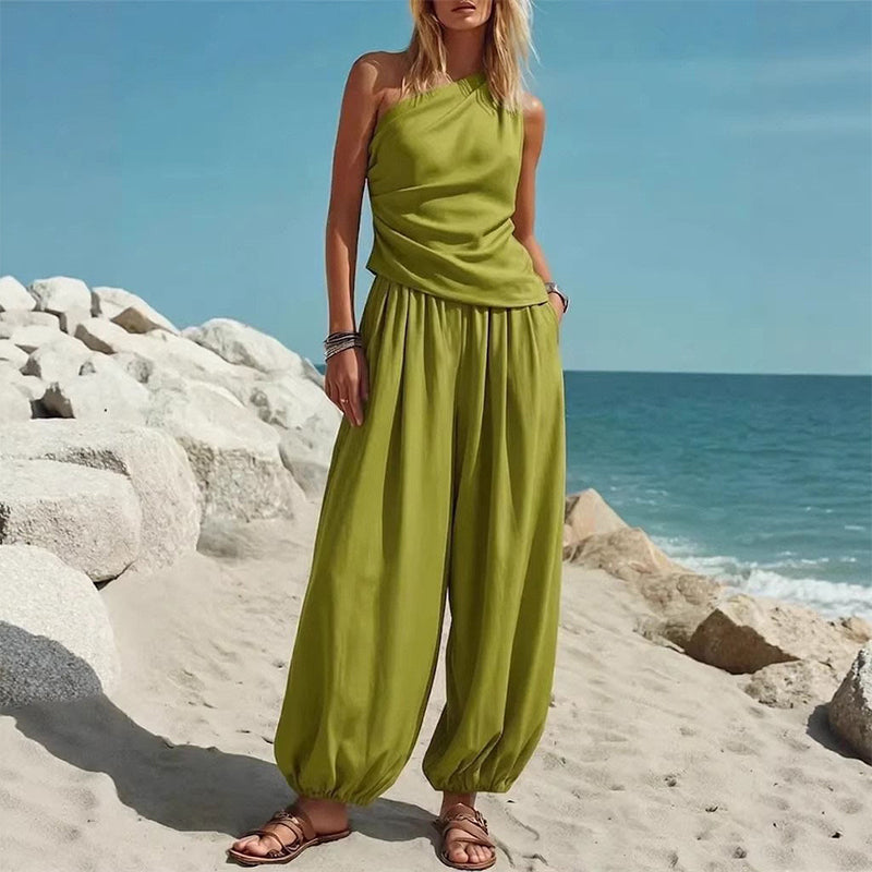 ⏳Time-Limited Special⏰Women's One-Shoulder Top and Wide-Leg Pants Set