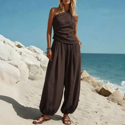 ⏳Time-Limited Special⏰Women's One-Shoulder Top and Wide-Leg Pants Set