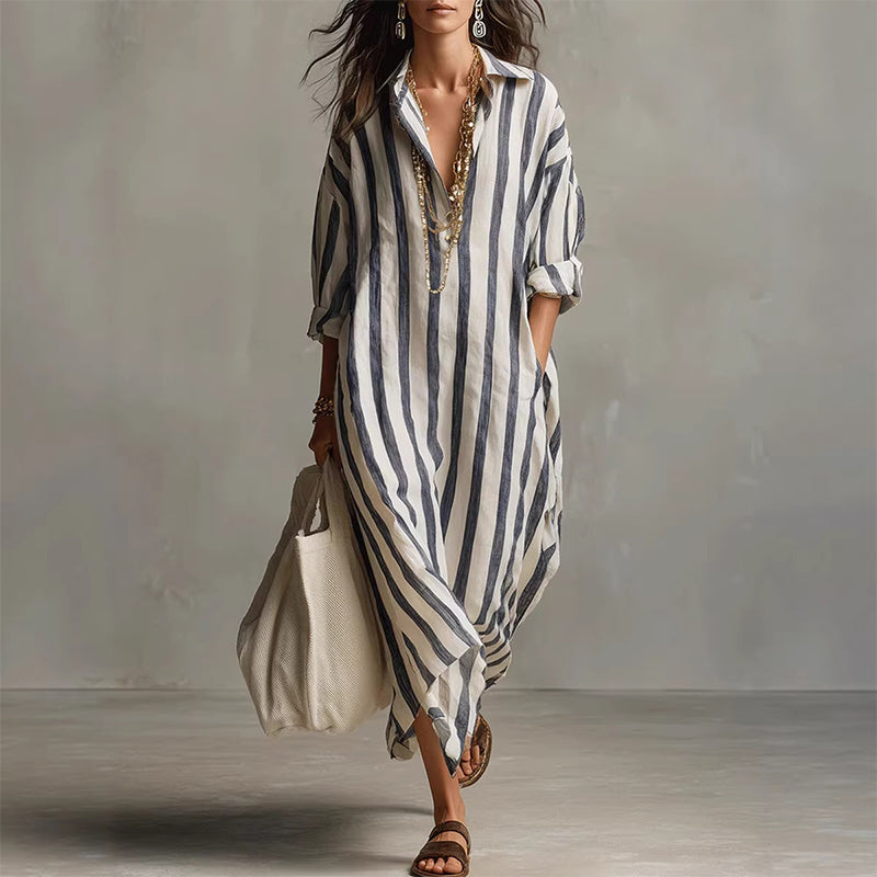 ⏳Time-Limited Special⏰Women's Casual Striped Long Sleeve Shirt Dress