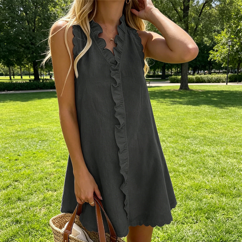 ⏳Time-Limited Special⏰Women's Ruffle Trim Button-Front Mini Dress