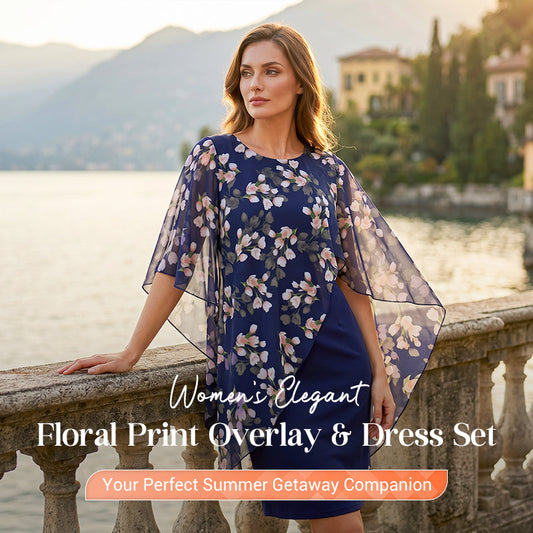 ⏳Time-Limited Special⏰Women's Elegant Floral Print Overlay & Dress Set