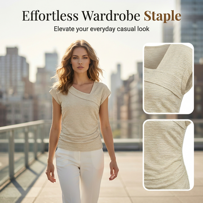 ⏳Time-Limited Special⏰Women's Asymmetrical V-Neck Ruched Solid Top