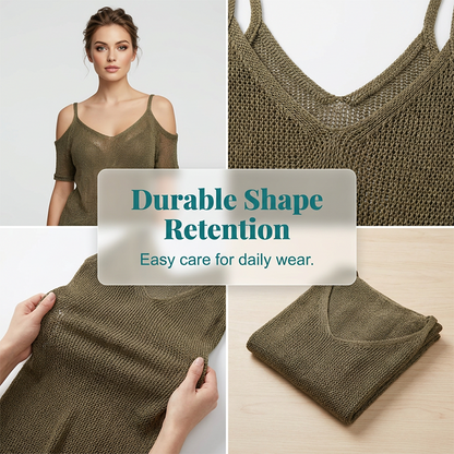 ⏳Time-Limited Special⏰Women's Cold-Shoulder Knit Top – Open-Knit, Bohemian, Summer