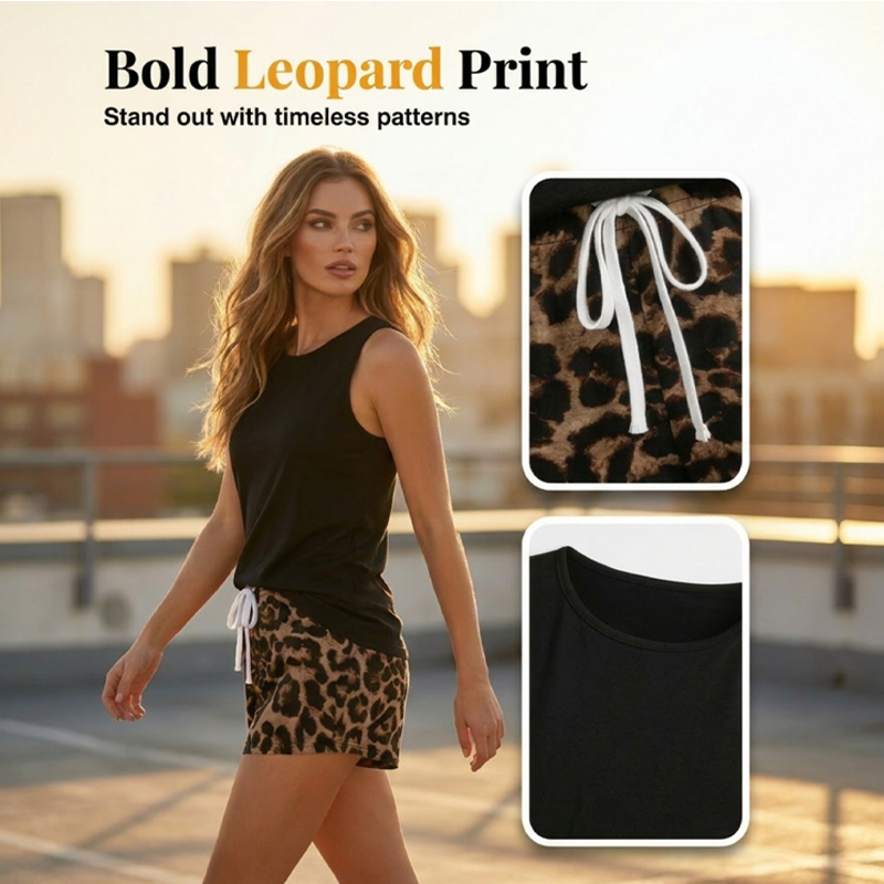 ⏳Time-Limited Special⏰Women's Tank Top & Leopard Shorts Set – Casual, Bold, Stylish 🐆