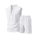 ⏳Time-Limited Special⏰Men's Linen Sleeveless Lace-Up Top & Shorts Set