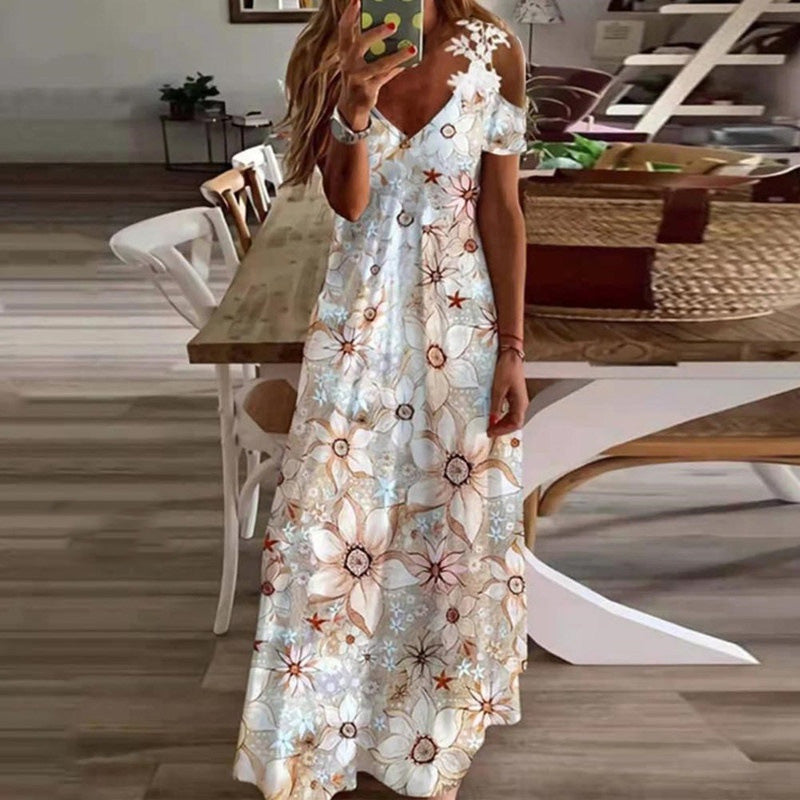 ⏳Time-Limited Special⏰Women's Cold Shoulder Maxi Dress – V Neck, Floral, 5 Colors 🌸