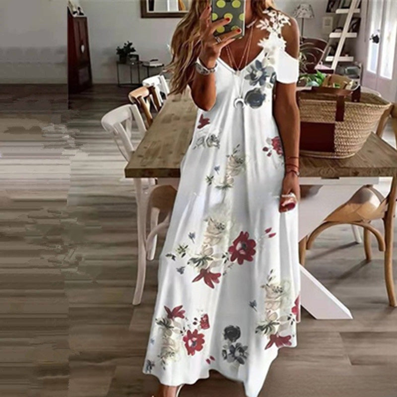 ⏳Time-Limited Special⏰Women's Cold Shoulder Maxi Dress – V Neck, Floral, 5 Colors 🌸