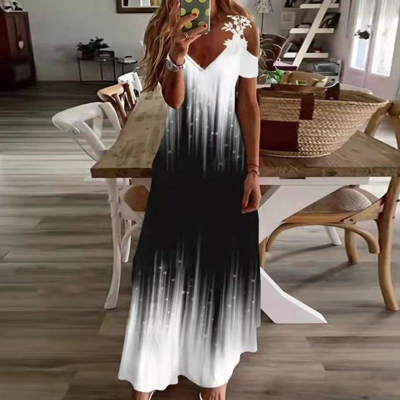 ⏳Time-Limited Special⏰Women's Cold Shoulder Maxi Dress – V Neck, Floral, 5 Colors 🌸