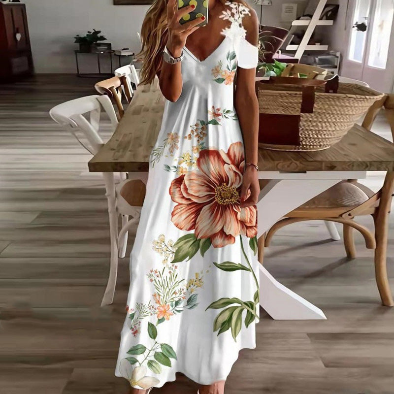 ⏳Time-Limited Special⏰Women's Cold Shoulder Maxi Dress – V Neck, Floral, 5 Colors 🌸