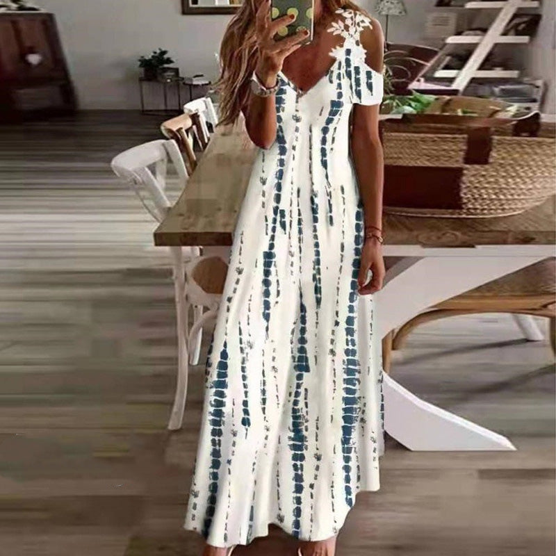 ⏳Time-Limited Special⏰Women's Cold Shoulder Maxi Dress – V Neck, Floral, 5 Colors 🌸