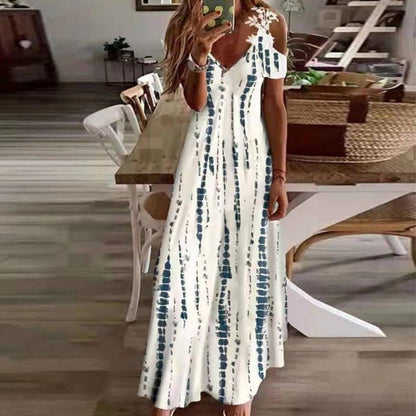 ⏳Time-Limited Special⏰Women's Cold Shoulder Maxi Dress – V Neck, Floral, 5 Colors 🌸