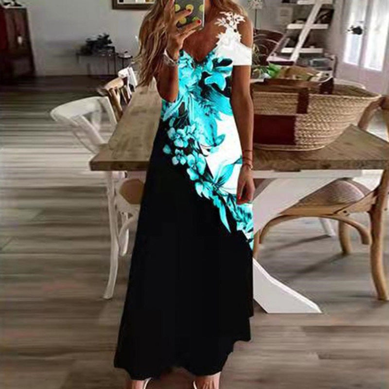 ⏳Time-Limited Special⏰Women's Cold Shoulder Maxi Dress – V Neck, Floral, 5 Colors 🌸