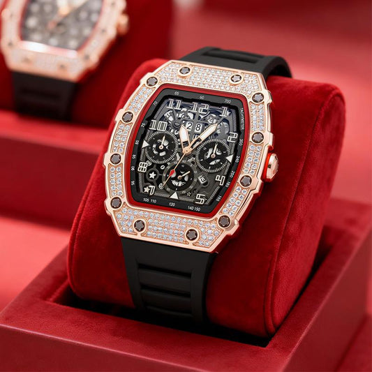 ⏳Time-Limited Special⏰Luxury Men's Tonneau-Shaped Watch with Rhinestone Embellishment
