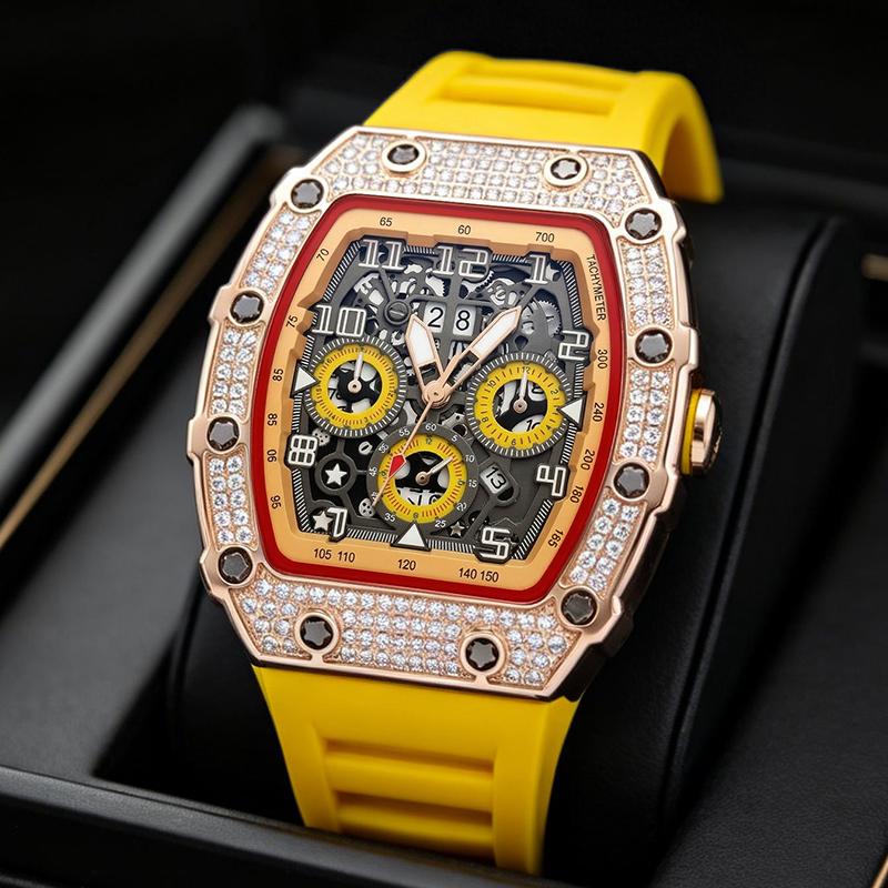 ⏳Time-Limited Special⏰Luxury Men's Tonneau-Shaped Watch with Rhinestone Embellishment