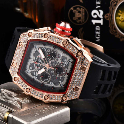 ⏳Time-Limited Special⏰Luxury Men's Tonneau-Shaped Watch with Rhinestone Embellishment