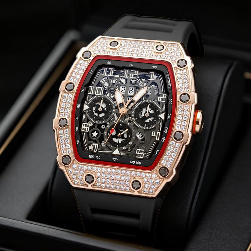 ⏳Time-Limited Special⏰Luxury Men's Tonneau-Shaped Watch with Rhinestone Embellishment