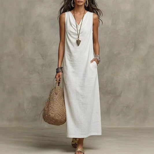 ⏳Time-Limited Special⏰Women's Sleeveless Maxi Dress – Cowl Neck, 5 Colors, Pockets 🍁