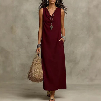 ⏳Time-Limited Special⏰Women's Sleeveless Maxi Dress – Cowl Neck, 5 Colors, Pockets 🍁
